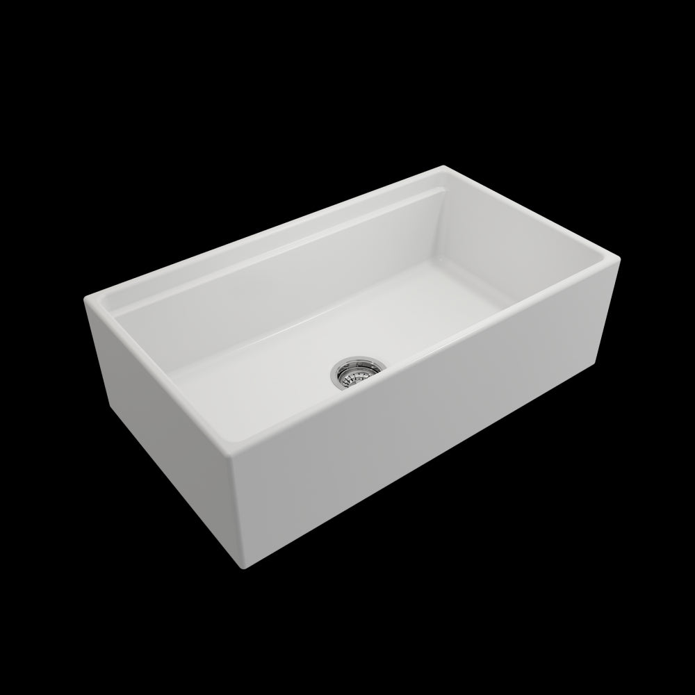 Apron Front Step Rim with Integrated Work Station Fireclay 33 in. Single Bowl Kitchen Sink with Accessories in Matte White