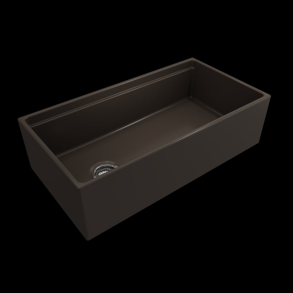 Apron Front Step Rim with Integrated Work Station Fireclay 36 in. Single Bowl Kitchen Sink with Accessories in Matte Brown