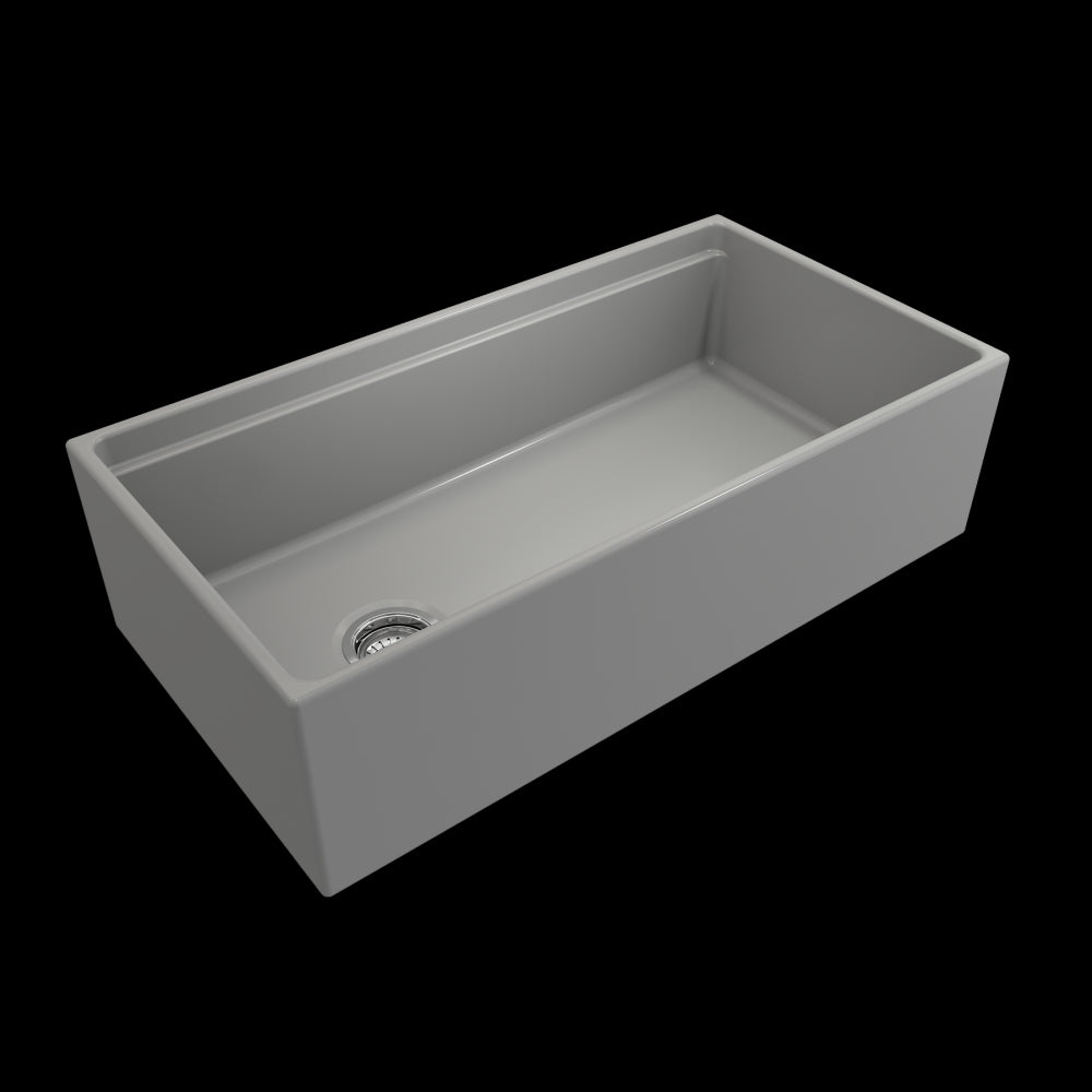 Apron Front Step Rim with Integrated Work Station Fireclay 36 in. Single Bowl Kitchen Sink with Accessories in Matte Gray
