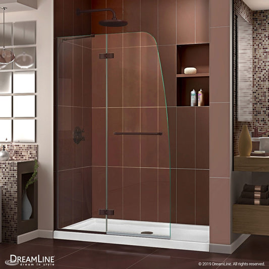 Aqua Ultra 45 in. W x 72 in. H Frameless Hinged Shower Door in Oil Rubbed Bronze