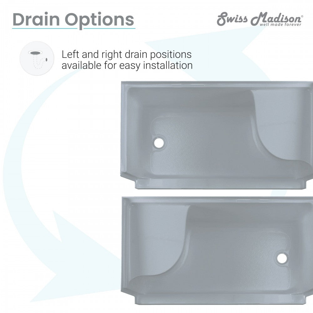 Aquatique 60x32 Single Threshold Shower Base, LH Drain, Right Hand Seat, Grey