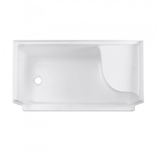 Aquatique 60x32 Single Threshold Shower Base, LH Drain, Right Hand Seat in White