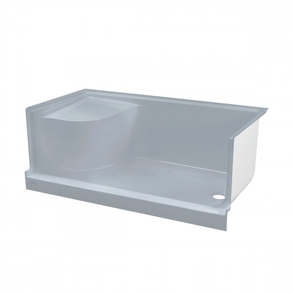 Aquatique 60x32 Single Threshold Shower Base, RH Drain, Left Hand Seat in Grey