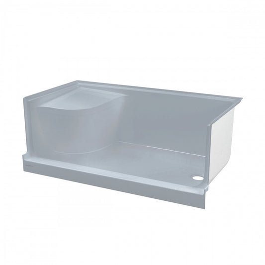 Aquatique 60x32 Single Threshold Shower Base, RH Drain, Left Hand Seat in Grey