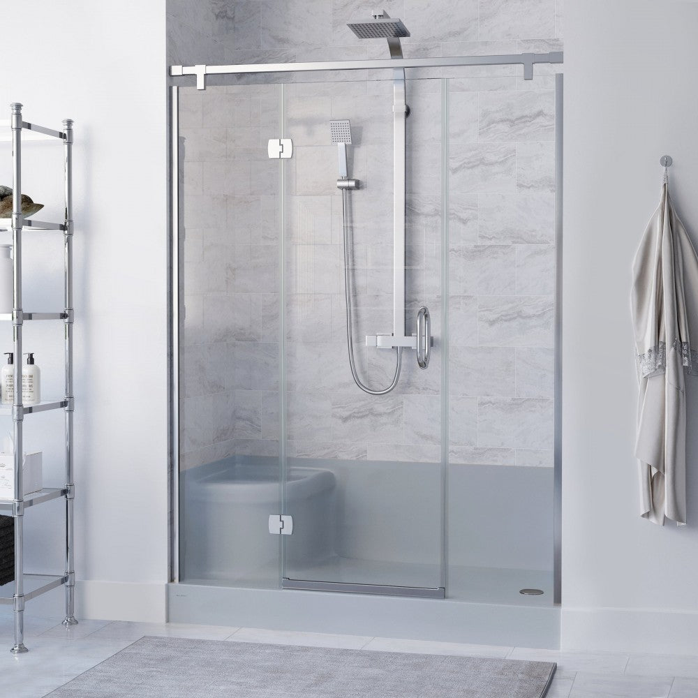 Aquatique 60x32 Single Threshold Shower Base, RH Drain, Left Hand Seat in Grey