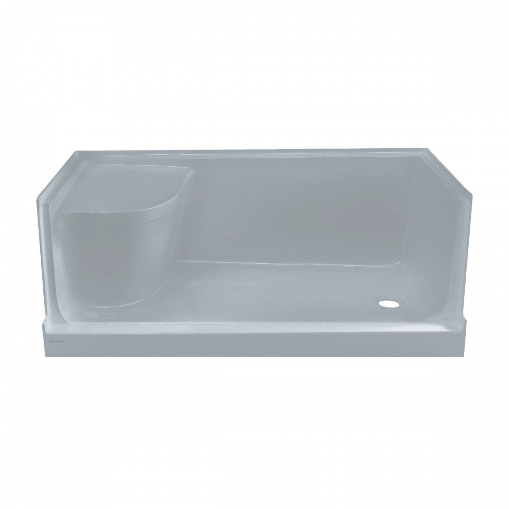 Aquatique 60x32 Single Threshold Shower Base, RH Drain, Left Hand Seat in Grey