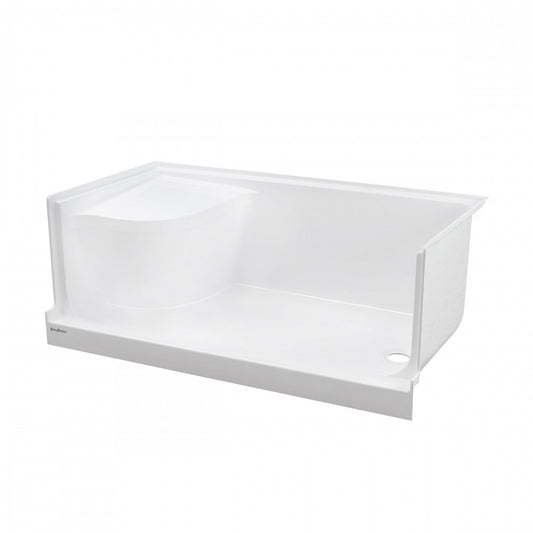 Aquatique 60x32 Single Threshold Shower Base, RH Drain, Left Hand Seat in White