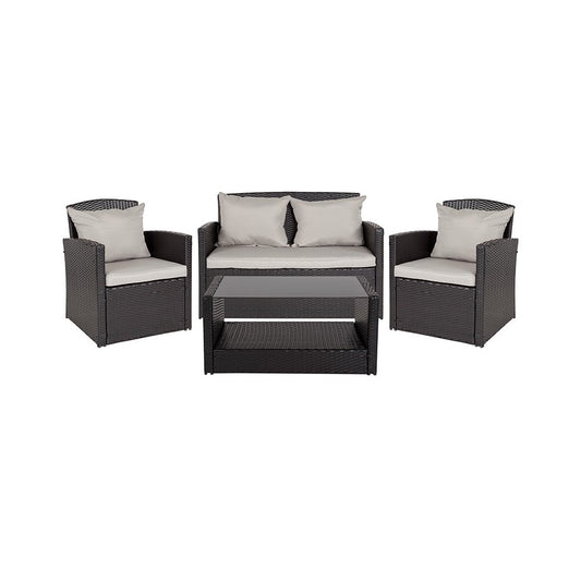 Aransas Series 4 Piece Black Patio Set with Gray Back Pillows and Seat Cushions