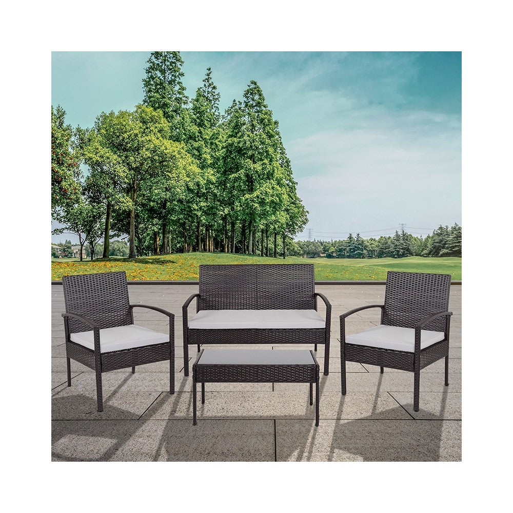 Aransas Series 4 Piece Black Patio Set with Steel Frame and Gray Cushions