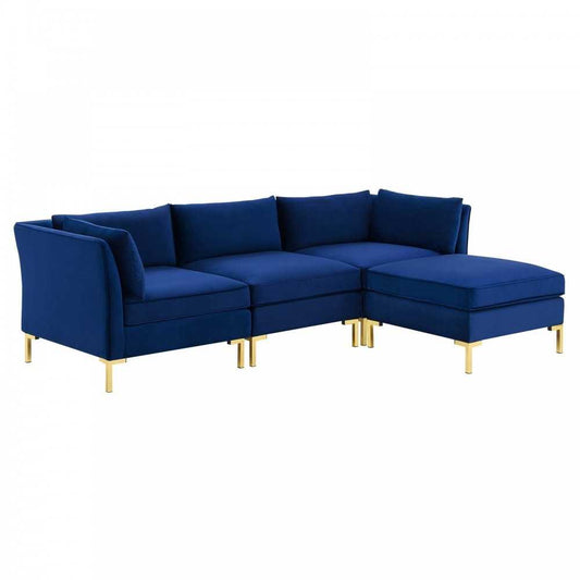 Ardent 4-Piece Performance Velvet Sectional Sofa, Navy