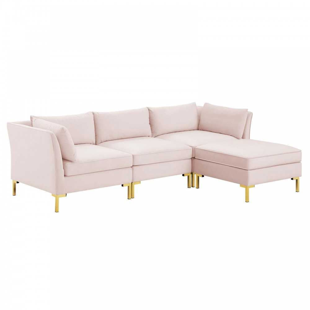 Ardent 4-Piece Performance Velvet Sectional Sofa, Pink