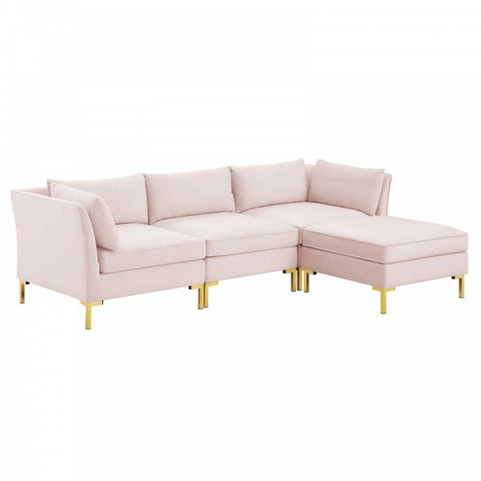 Ardent 4-Piece Performance Velvet Sectional Sofa, Pink