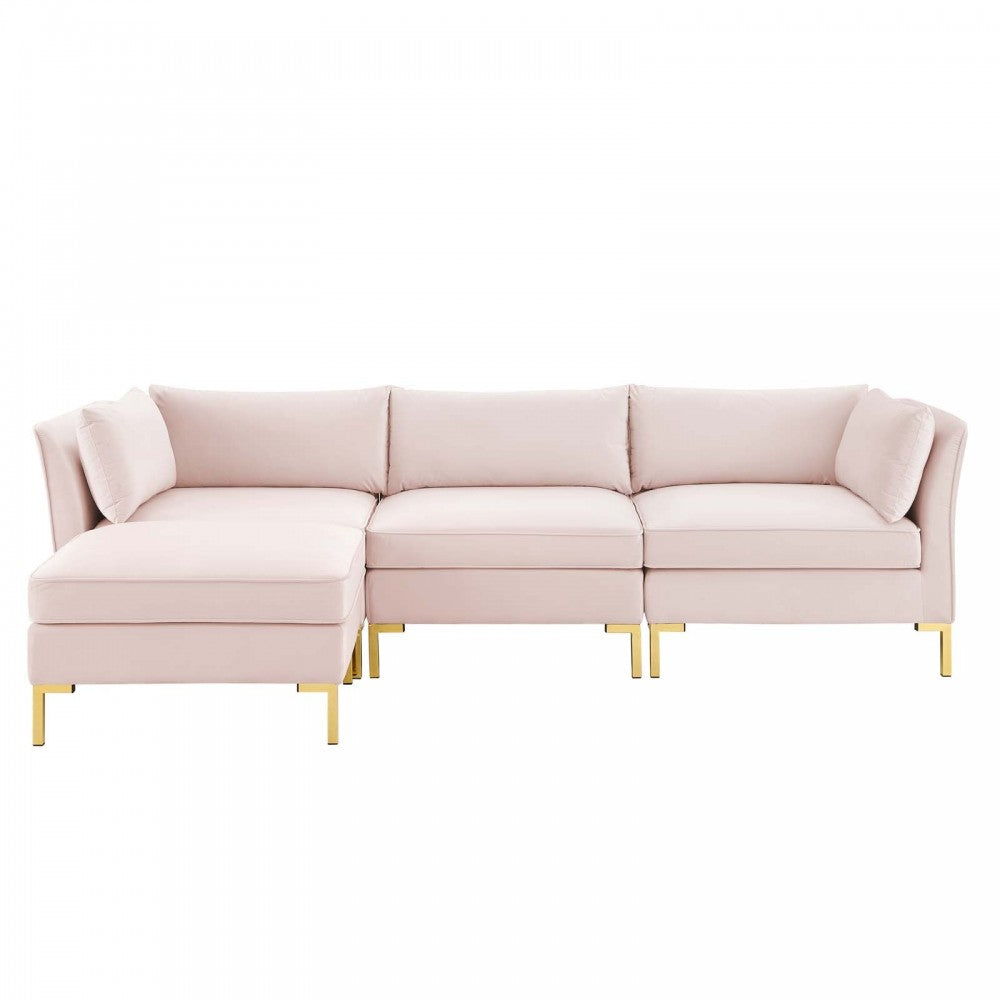 Ardent 4-Piece Performance Velvet Sectional Sofa, Pink