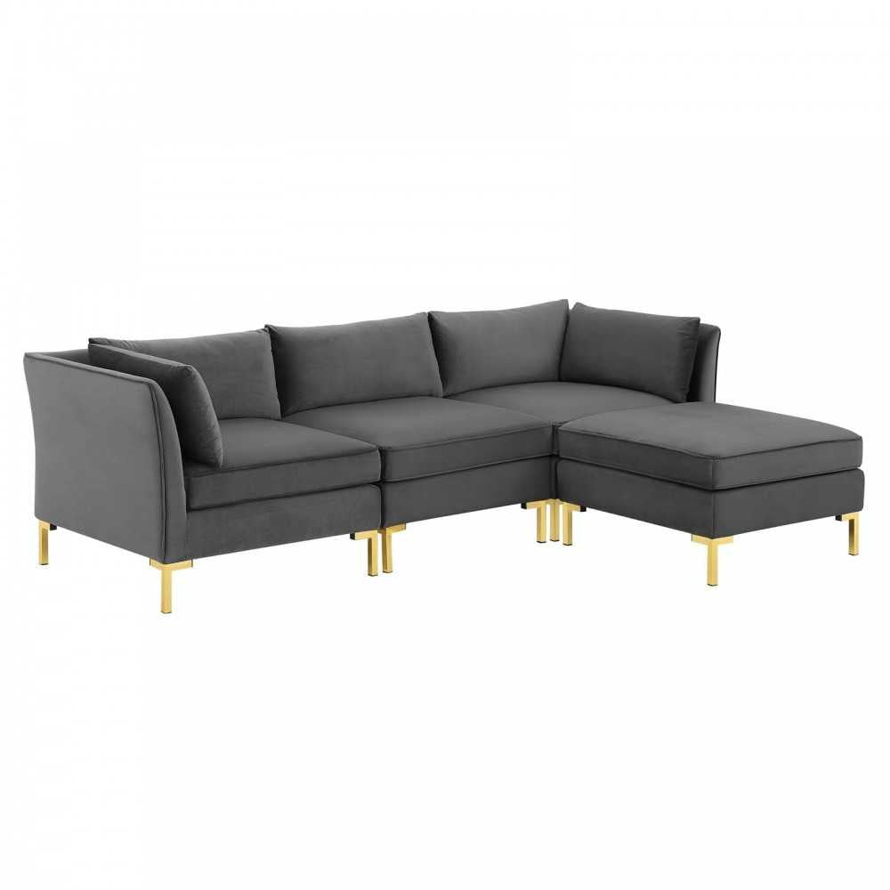 Ardent 4-Piece Performance Velvet Sectional Sofa, Gray