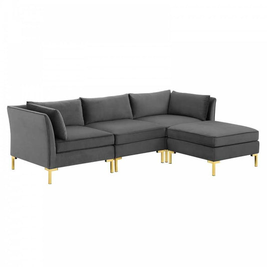 Ardent 4-Piece Performance Velvet Sectional Sofa, Gray