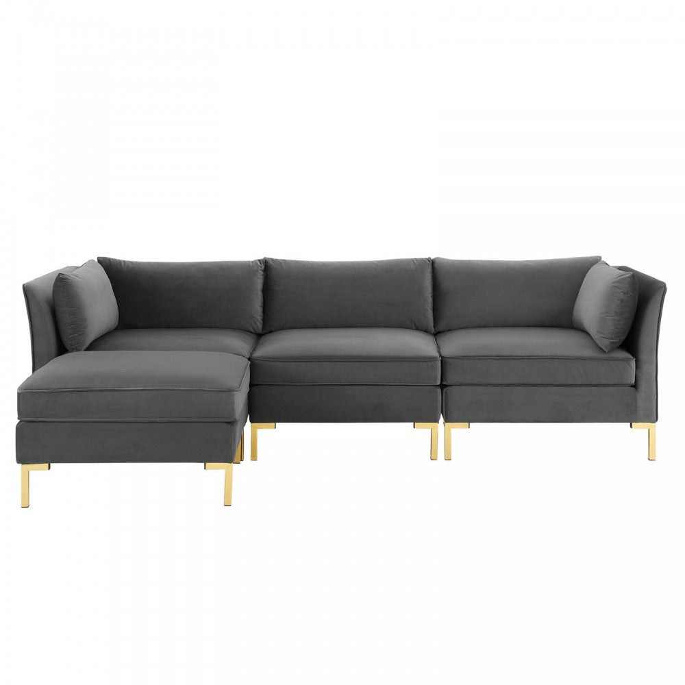 Ardent 4-Piece Performance Velvet Sectional Sofa, Gray