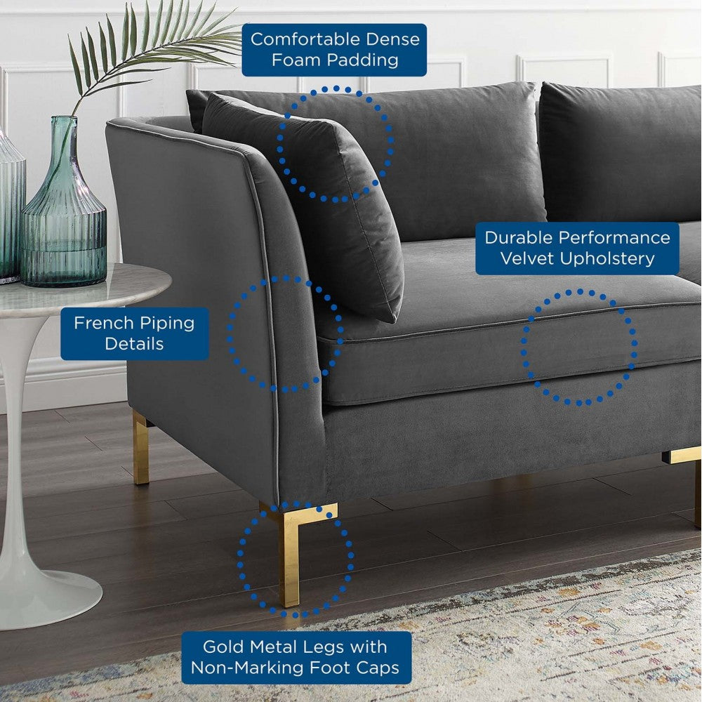 Ardent 4-Seater Performance Velvet Sofa, Gray
