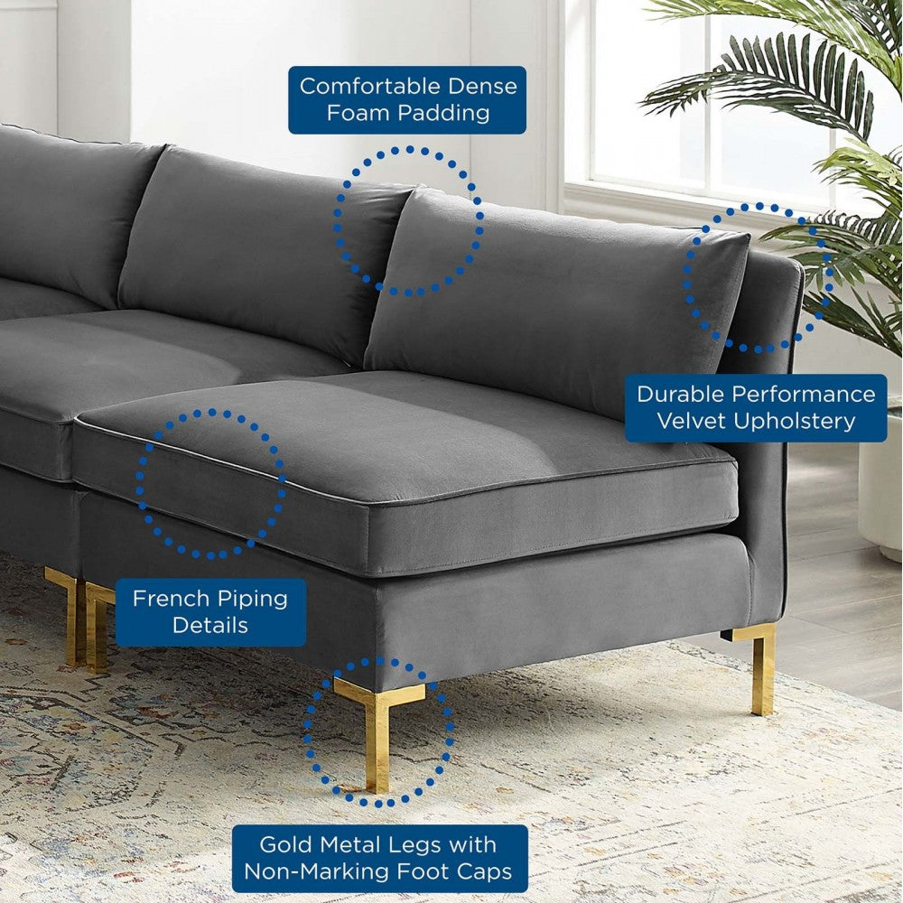 Ardent 5-Piece Performance Velvet Sectional Sofa, Gray, EEI-4276-GRY