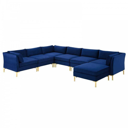 Ardent 7-Piece Performance Velvet Sectional Sofa, Navy