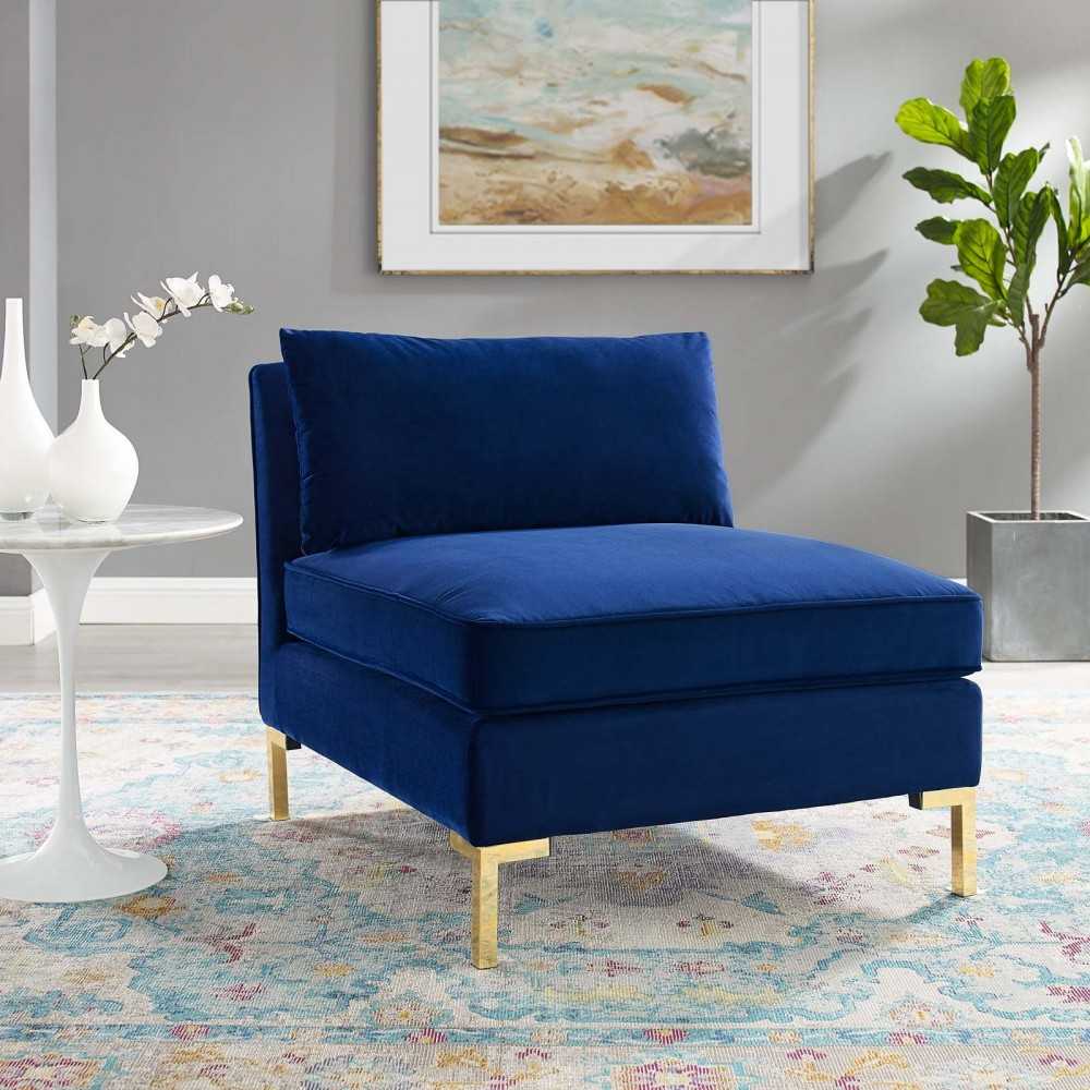 Ardent Performance Velvet Armless Chair, Navy