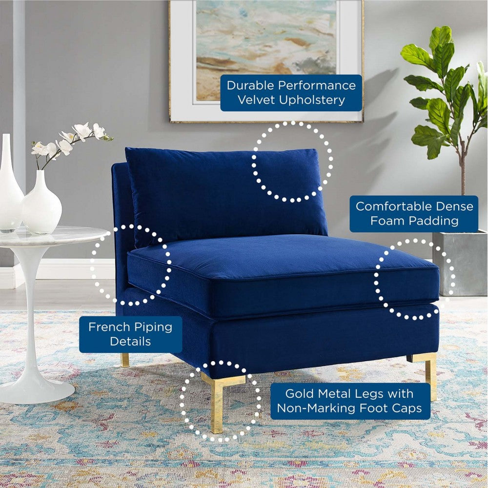 Ardent Performance Velvet Armless Chair, Navy