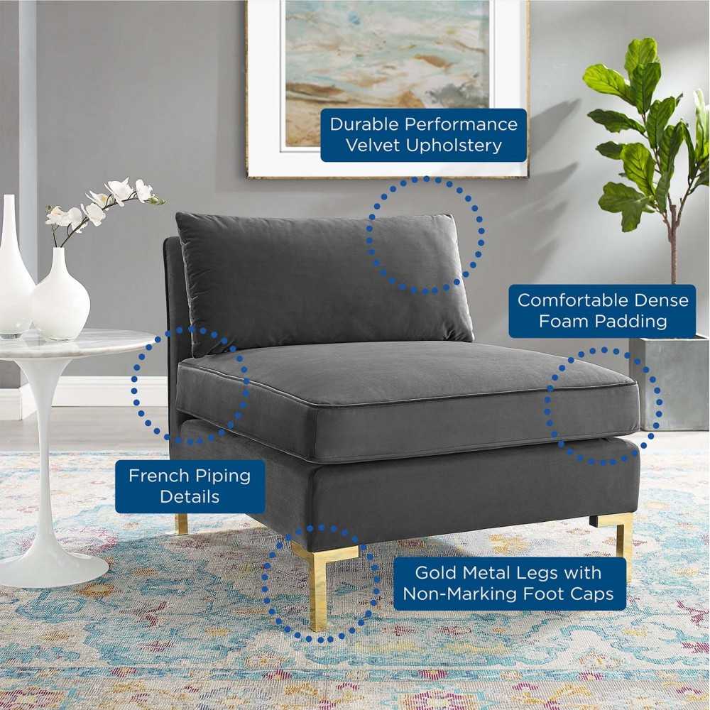 Ardent Performance Velvet Armless Chair, Gray