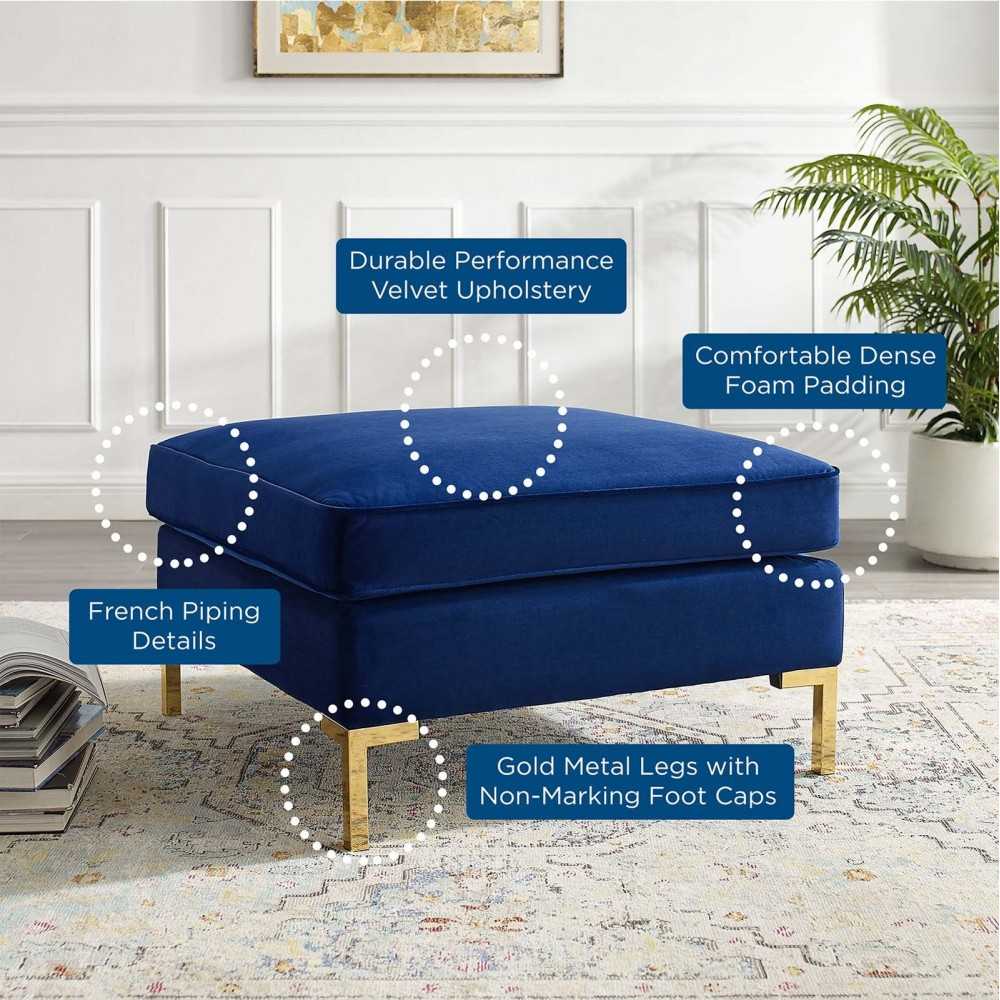 Ardent Performance Velvet Ottoman, Navy