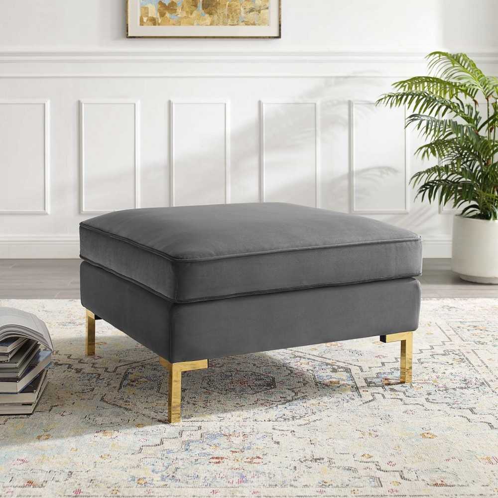 Ardent Performance Velvet Ottoman, Gray