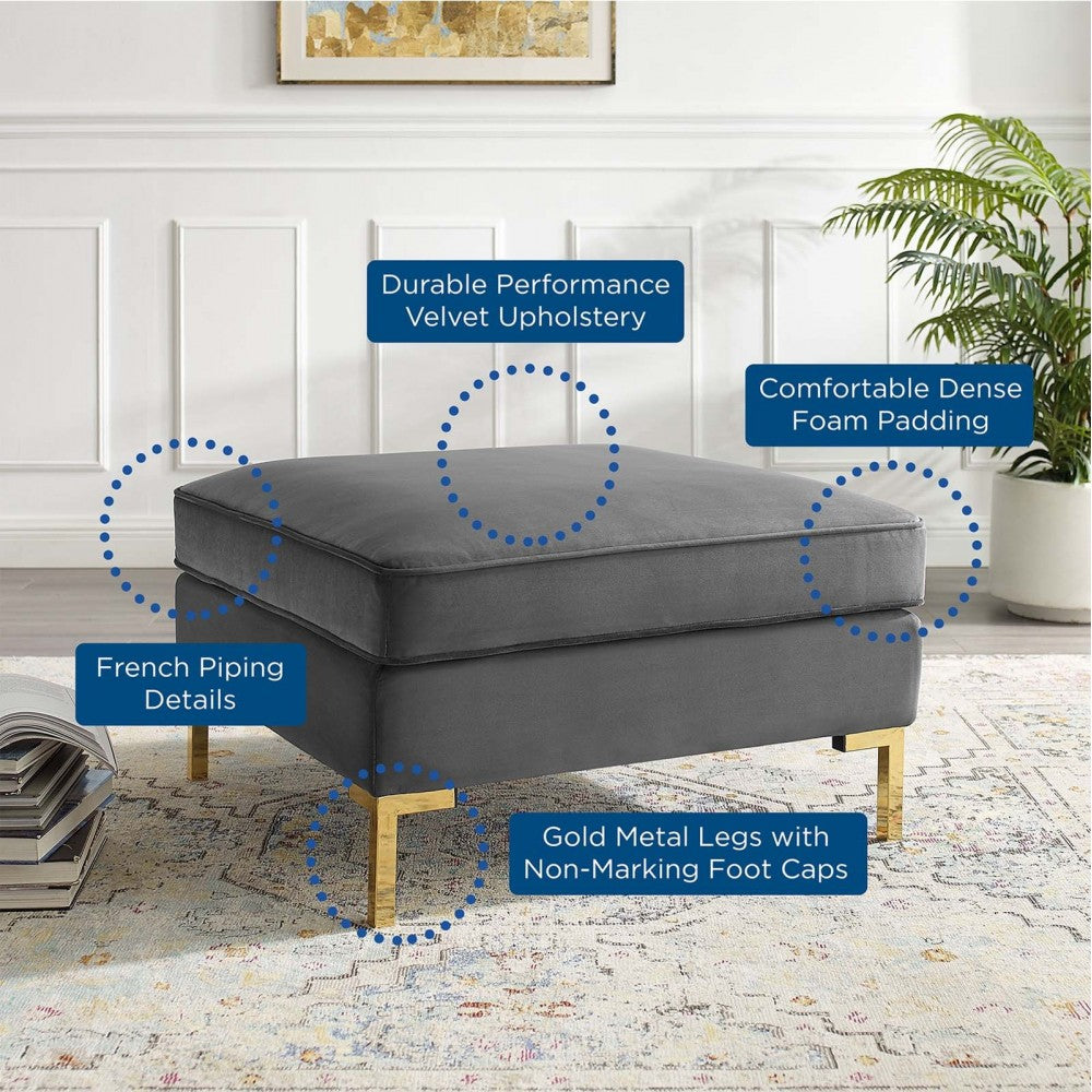 Ardent Performance Velvet Ottoman, Gray