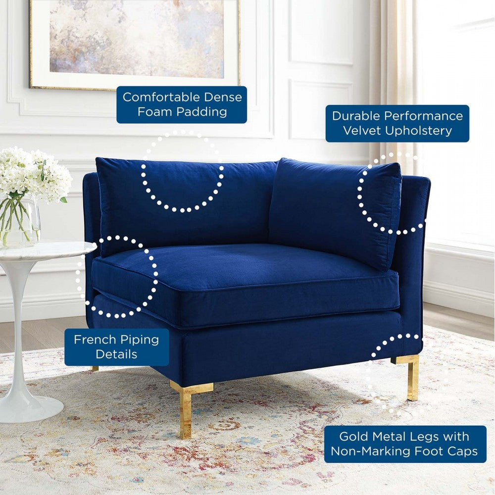 Ardent Performance Velvet Sectional Sofa Corner Chair, Navy