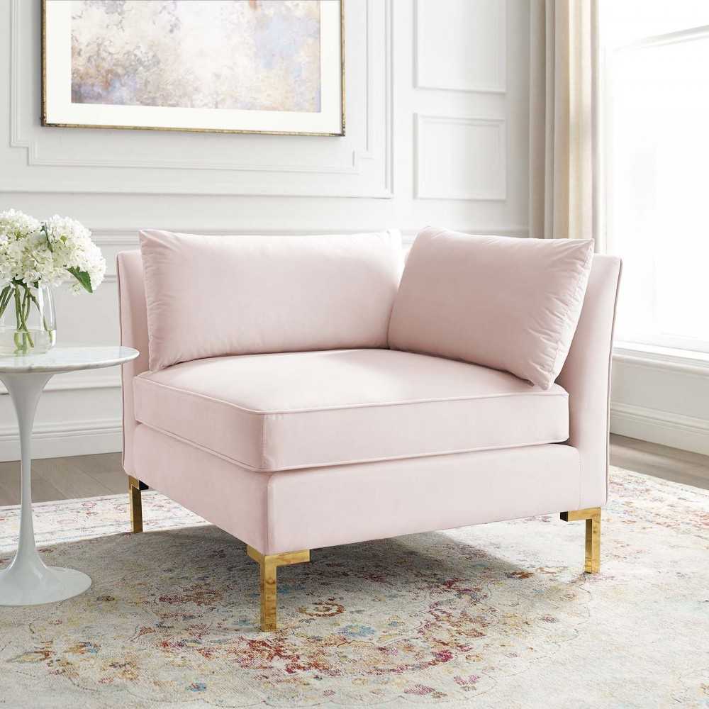 Ardent Performance Velvet Sectional Sofa Corner Chair, Pink