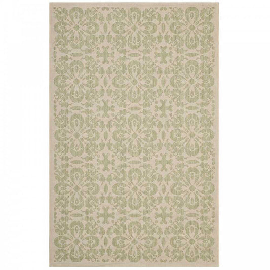 Ariana Vintage Floral Trellis 5x8 Indoor and Outdoor Area Rug, Light Green and Beige