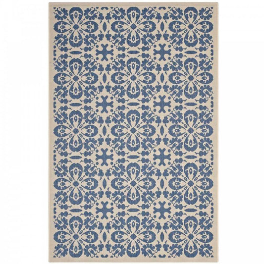 Ariana Vintage Floral Trellis 5x8 Indoor and Outdoor Area Rug, Blue and Beige