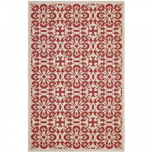 Ariana Vintage Floral Trellis 5x8 Indoor and Outdoor Area Rug, Red and Beige