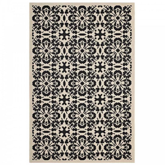 Ariana Vintage Floral Trellis 5x8 Indoor and Outdoor Area Rug, Black and Beige