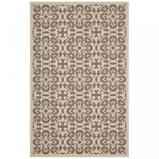 Ariana Vintage Floral Trellis 8x10 Indoor and Outdoor Area Rug, Light and Dark Beige