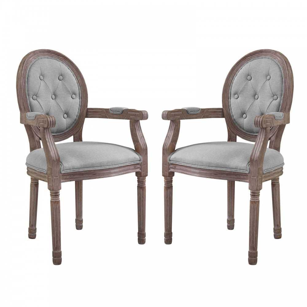 Arise Vintage French Upholstered Fabric Dining Armchair Set of 2, Gray, EEI-3106-LGR-SET
