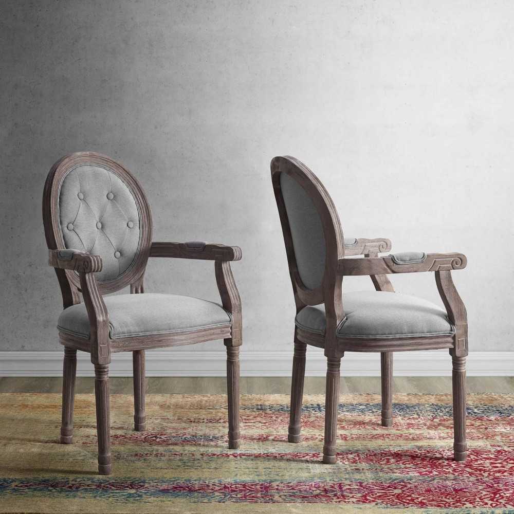 Arise Vintage French Upholstered Fabric Dining Armchair Set of 2, Gray, EEI-3106-LGR-SET