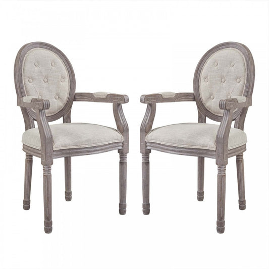 Arise Vintage French Upholstered Fabric Dining Armchair Set of 2, Gray, EEI-3106-BEI-SET