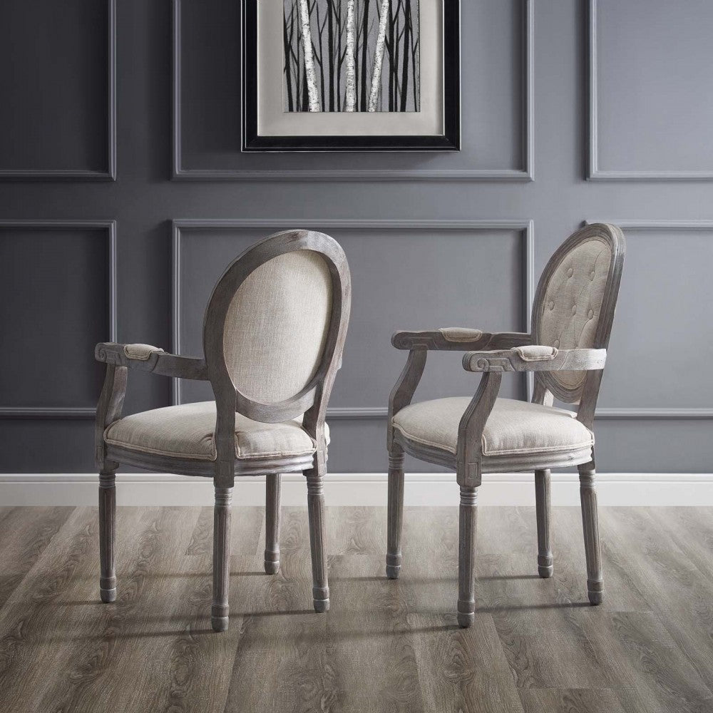 Arise Vintage French Upholstered Fabric Dining Armchair Set of 2, Gray, EEI-3106-BEI-SET