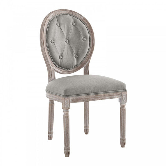 Arise Vintage French Upholstered Fabric Dining Side Chair, Light Gray
