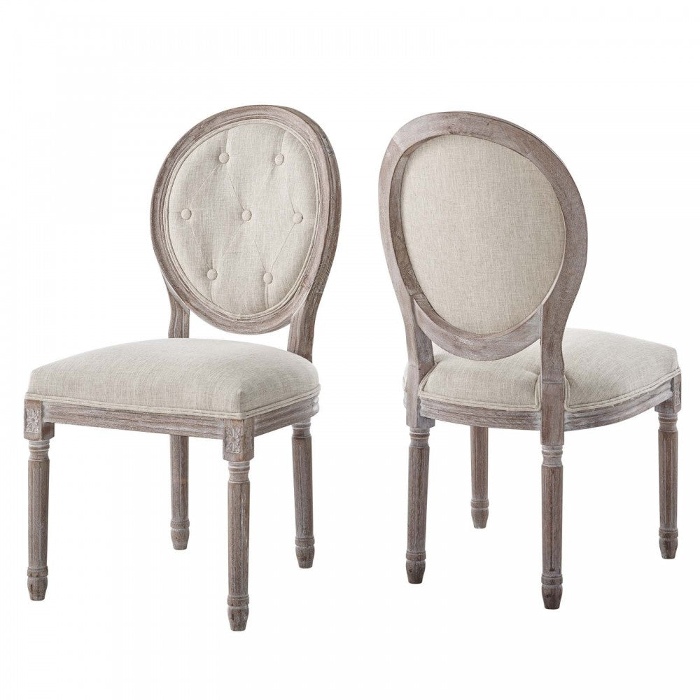 Arise Vintage French Upholstered Fabric Dining Side Chair Set of 2, White