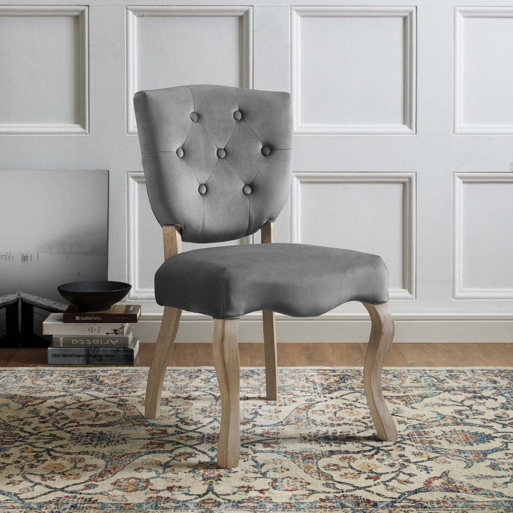 Array Vintage French Performance Velvet Dining Side Chair, Gray
