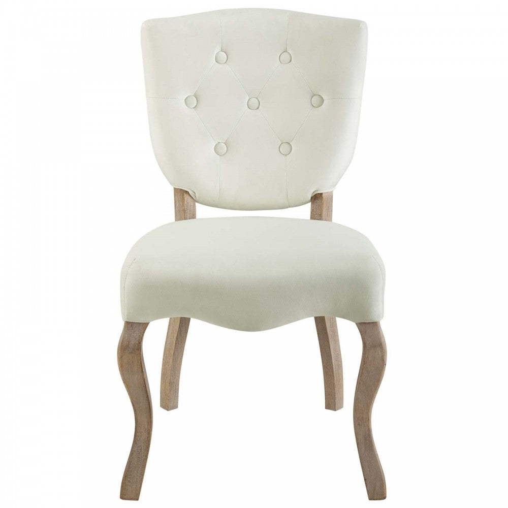 Array Vintage French Performance Velvet Dining Side Chair, Ivory