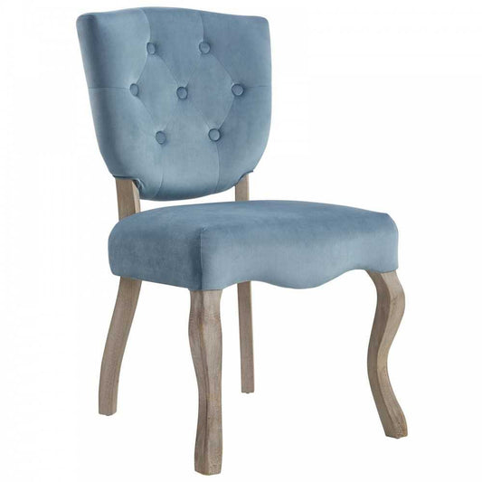 Array Vintage French Performance Velvet Dining Side Chair, Sea Blue