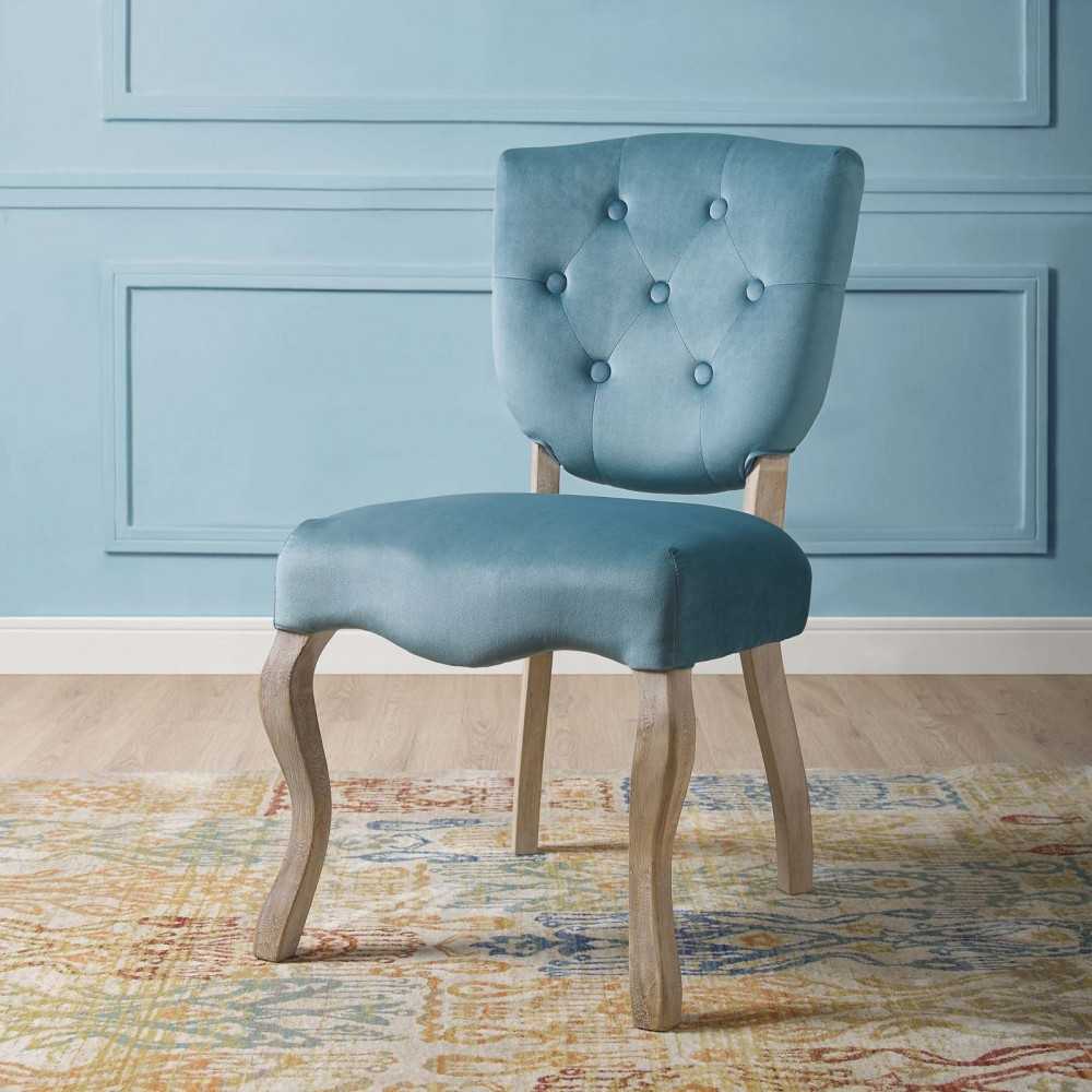 Array Vintage French Performance Velvet Dining Side Chair, Sea Blue
