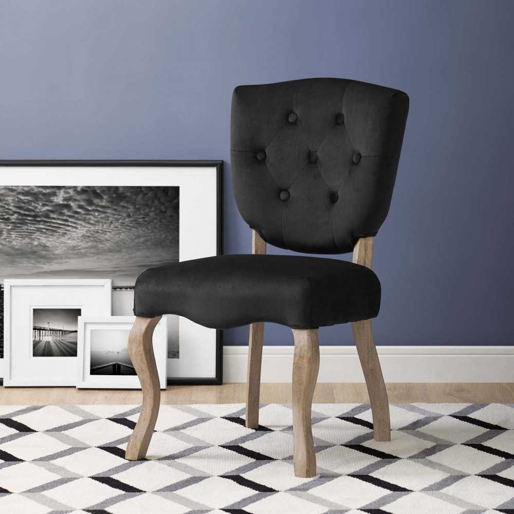 Array Vintage French Performance Velvet Dining Side Chair, Black
