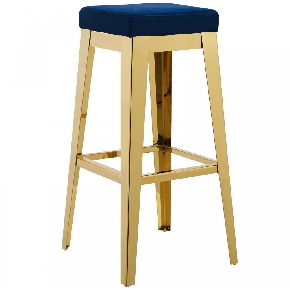 Arrive Gold Stainless Steel Performance Velvet Bar Stool, Gold Navy