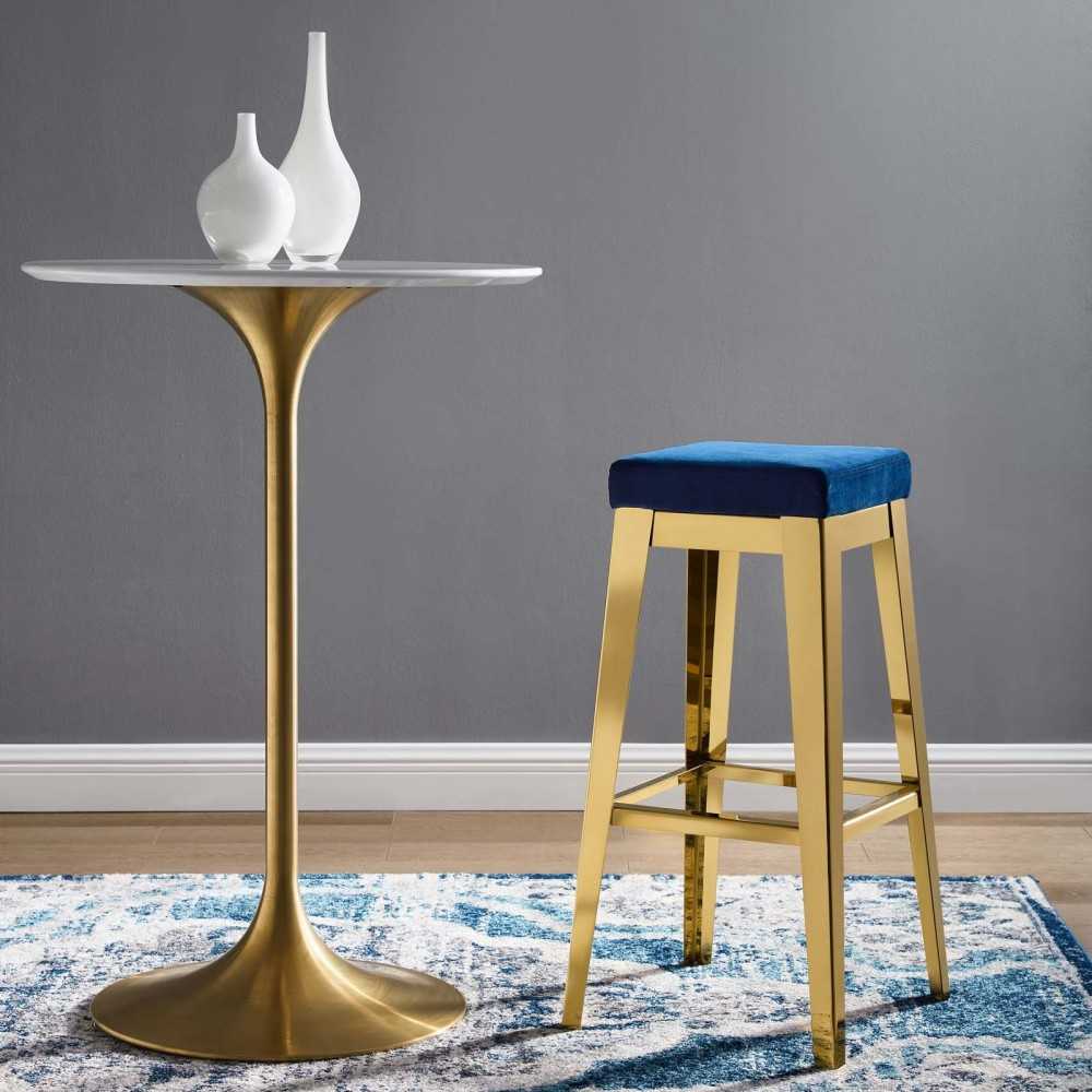 Arrive Gold Stainless Steel Performance Velvet Bar Stool, Gold Navy