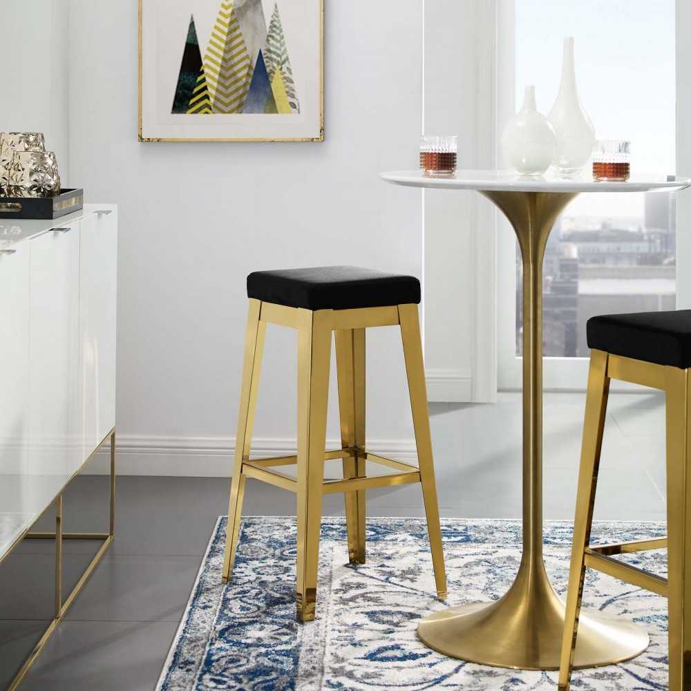 Arrive Gold Stainless Steel Performance Velvet Bar Stool, Gold Black